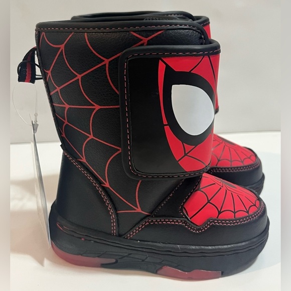 Marvel Spider-Man Themed Kids Boys Warm Winter Velcro Light-Up Boots Size 6 - Picture 2 of 9